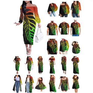 Chemises décontractées pour hommes Polynesian Tonga Hawaii Fidji Guam Samoa Pohnpei Tribal Tattoo Feather Prints Clothes Suits Couple Family Party Dress