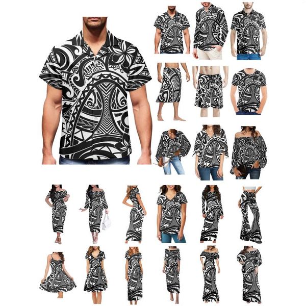 Chemises décontractées pour hommes Polynésien Tonga Hawaii Fidji Guam Samoa Pohnpei Tribal Tattoo Prints Vêtements Femmes Robe Correspondant Hommes Chemise Blanc Amant