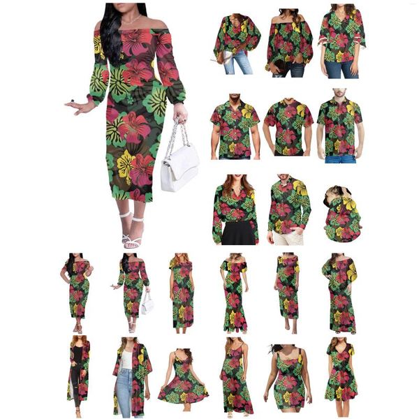 Chemises décontractées pour hommes Polynesian Tonga Hawaiian Fidji Guam Samoan Pohnpei Tribal Tattoo Suits Women Dress Matching Men Shirt Saint Valentin