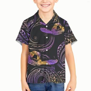 Chemises décontractées pour hommes Polynesian Tribal Fijian Totem Tattoo Fidji Prints Boy For Children Short Sleeve Kids Button Shirt Turn-down Collar