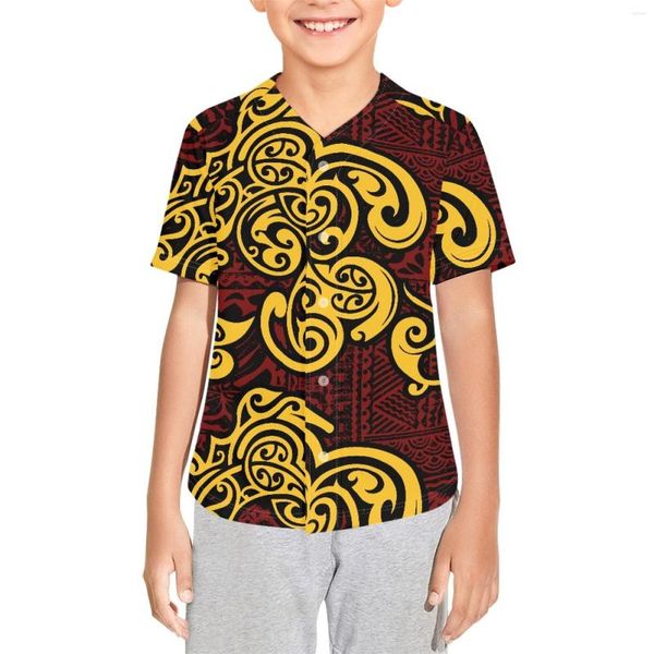 Chemises décontractées pour hommes Polynesian Tribal Fijian Totem Tattoo Fidji Prints Maillot de baseball pour garçon Manches courtes pour enfants Filles Hip Hop T