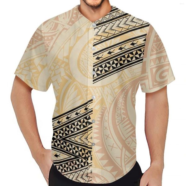 Camisas casuales para hombres Polinesia Tribal Fijian Totem Tattoo Fiji Impresiones Jersey de béisbol Adultos Deportes con cuello en V Manga corta Streetwear