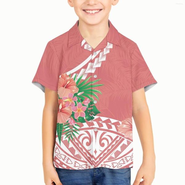 Chemises décontractées pour hommes Polynesian Tribal Fijian Totem Tattoo Prints Kid Garçon Enfants Hawaiian Summer Loose Respirant Retro Short Sleeve