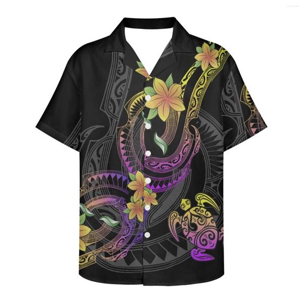 Camisas casuales de los hombres Polynesian Tribal Fijian Totem Tattoo Fiji Prints Verano de alta calidad para hombre Camisa hawaiana Manga corta con solapa Playa