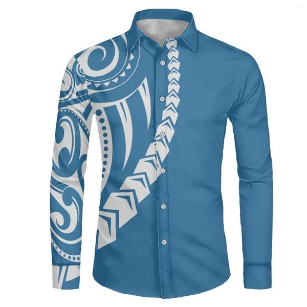 Chemises décontractées pour hommes Polynesian Tribal Guam Totem Tattoo Prints Luxury Social Men Col rabattu Chemise boutonnée Tops à manches longues 6xl