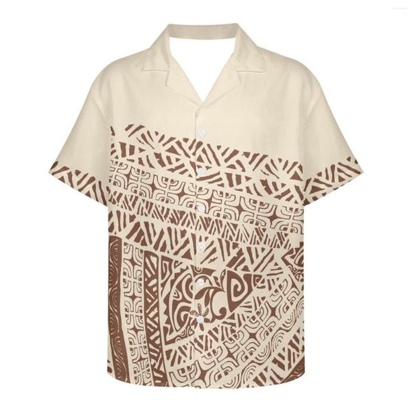 Chemises décontractées pour hommes Polynesian Tribal Hawaiian Totem Tattoo Hawaii Prints Retro Floral Sleeve Short Shirt Hip Hop Loose For Men Women Tops