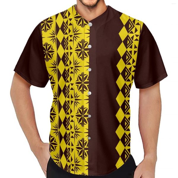 Chemises décontractées pour hommes Tribal polynésien Totem hawaïen Tatouage Hawaii Prints Mode pour hommes Vêtements à col en V Boutonné Chemise à manches courtes Baseball