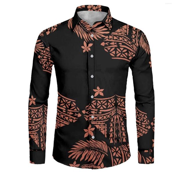 Chemises décontractées pour hommes Polynesian Tribal Hawaiian Totem Tattoo Hawaii Prints Shirt pour hommes à manches longues Homme Regular-Fit Button-Down Work