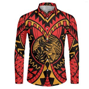 Chemises décontractées pour hommes Tribal polynésien Pohnpei Totem tatouage imprime automne/hiver mode à manches longues chemise de haute qualité taille américaine pour hommes