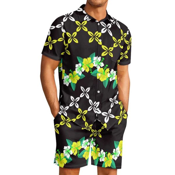 Camisas informales para hombres Polinesia tribal Pohnpei Totem Tatuaje Estampados Playa para hombres Casual Cómodo Tejidos de poliéster Cuello cubano Camisa de hibisco Traje YQ231103