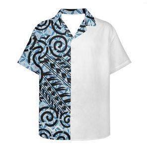 Camisas casuales de los hombres Polinesio Tribal Samoan Totem Tattoo Samoa Prints Vintage Street Manga corta Verano Material fino Camisa hawaiana