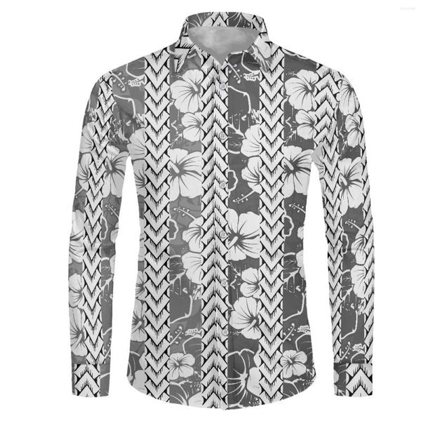 Hommes chemises décontractées polynésien Tribal Samoan Totem tatouage Samoa imprime chemise hauts à manches longues Slim Fit hommes Camisa vêtements sociaux