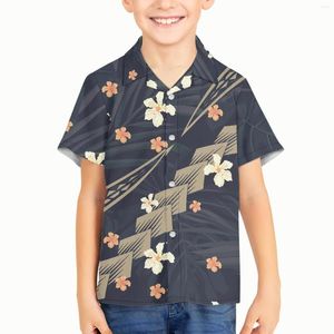 Casual overhemden voor heren Polynesische tribale Tongaanse totem tattoo Tonga-afdrukken Kinderplaats jongens korte mouw button-down overhemd vakantie