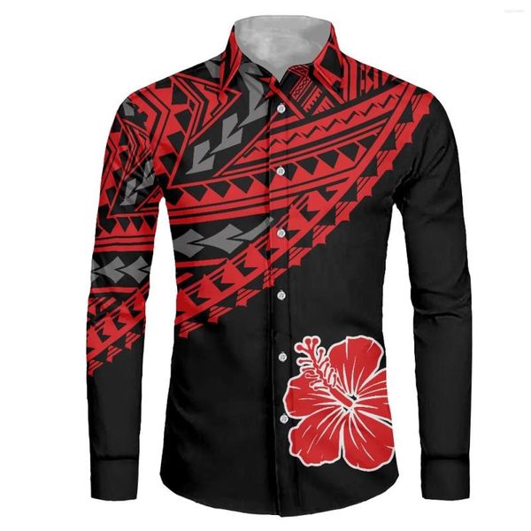 Chemises décontractées pour hommes Polynesian Tribal Tongan Totem Tattoo Tonga Prints Shirt pour hommes à manches longues Homme Regular-Fit Button-Down Work