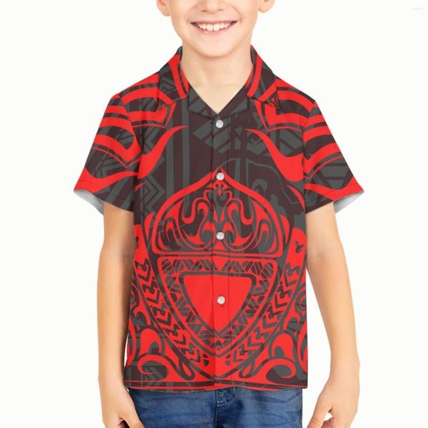 Chemises décontractées pour hommes Polynesian Tribal Tongan Totem Tattoo Prints Kid Boy Enfants Hawaiian Short Sleeves Tops Fashion Clothing Summer