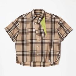 Chemises décontractées pour hommes pré vente 23SS KOLOR Abe Runyi japonais à carreaux en Nylon revers coupe ample à manches courtes imprimé chemise pour hommes