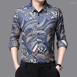 Chemises décontractées pour hommes Premium pour hommes à manches longues 3D impression numérique soyeuse qualité d'été lisse confortable gentleman chemise homme S-3XL