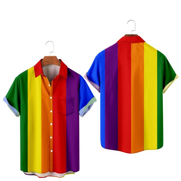 Chemises décontractées pour hommes Pride LGBT Love Lesbian Rainbow Design Imprimer Poche à manches courtes Hommes et femmes Top 230209