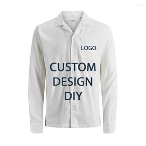 Casual shirts voor heren afdrukken On Demand Pod aangepast ontwerp Logo 3D Printing Men's Long Sleeve Cuban Collar Shirt