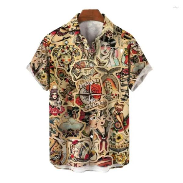 Camisas casuales para hombres Impreso gráfico chino camisa hombres mujeres ropa verano hawaiano vacaciones playa solapa blusa Y2k mangas cortas tops