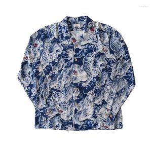 Chemises décontractées pour hommes Imprimé Hawaiian Shirt Long Sleeves Tiger Pattern Japanese Style