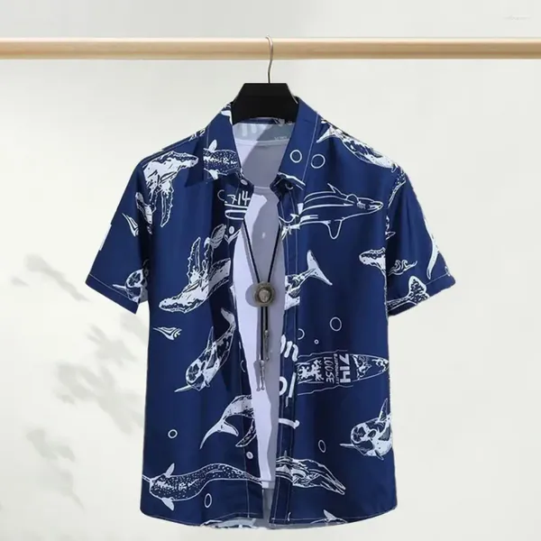 Camisas casuales para hombres Camisa estampada estilo tropical con colorido tela seca rápida para la playa de vacaciones Top de ajuste suelto de ajuste