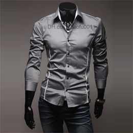 Mannen Casual Shirts Promotie verkoop mannen casual shirt 2014 lente jurk Hoge Kwaliteit mannen Slim Fit Stijlvolle kleding heren Shirts 3 Kleuren drop Z230705