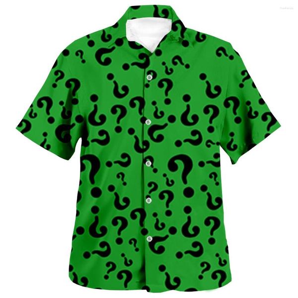 Chemises décontractées pour hommes Motif de point d'interrogation psychédélique 3DPrint Beach Hawaii Chemise d'été à manches courtes en vrac Streetwear Chemise surdimensionnée