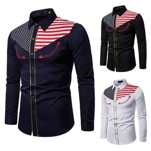 Chemises décontractées pour hommes PUIMENTIUA 2021 Western Cowboy chemise brodée drapeau américain boutonné coupe ajustée à manches longues