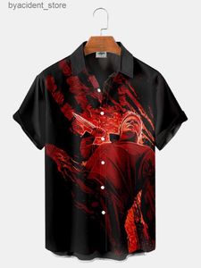 Camisas casuales para hombres Estilo punk película de terror estampado verano camisa para hombre casual ultrafino manga corta moda solo pecho ropa para hombre L240320