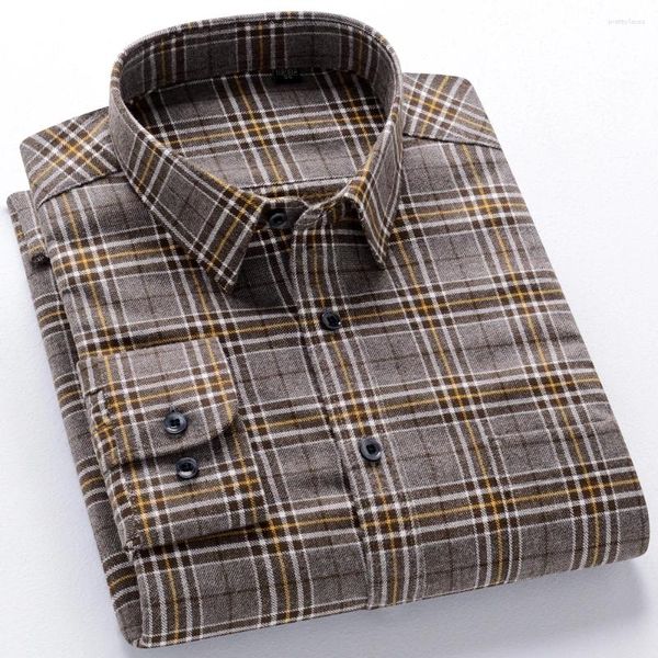 Chemises décontractées pour hommes, flanelle en pur coton, coupe régulière, manches longues, chemise brossée, poche unique, confortable, carreaux épais