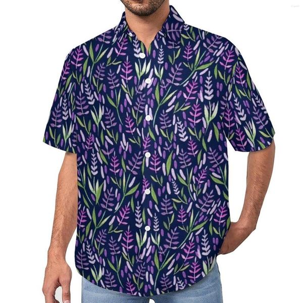 Camisas casuales para hombres Patrón de estampado floral de acuarela de lavanda púrpura