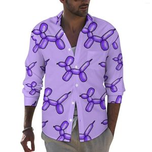 Chemises décontractées pour hommes Chemise ballon violet Abstrait Animal Printemps Esthétique Blouses graphiques Manches longues Mode Surdimensionné Top Idée cadeau