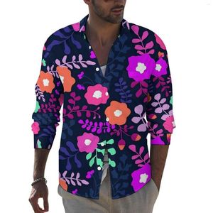 Hommes chemises décontractées violet Ditsy chemise à fleurs automne fleurs imprimer mâle à la mode Blouses à manches longues Streetwear vêtements grande taille