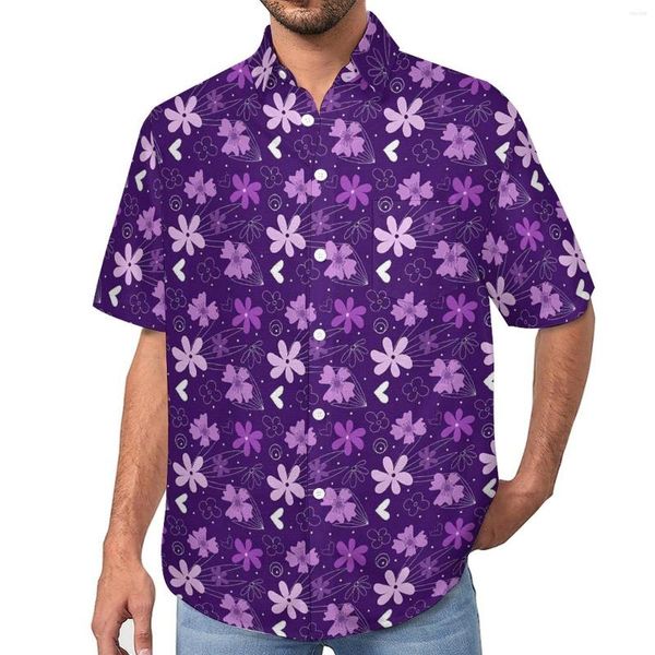 Chemises décontractées pour hommes violet imprimé fleuri marguerite chemise de plage hawaïenne Vintage Blouses hommes imprimé grande taille