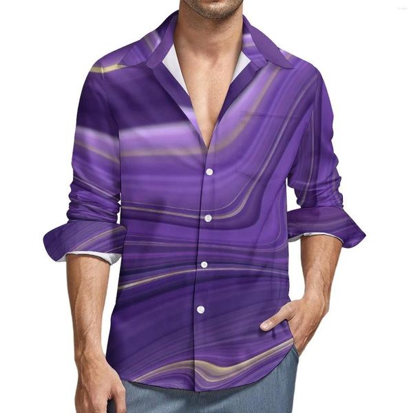 Chemises décontractées pour hommes Chemise en marbre violet Homme Abstrait Liquide Automne Modèle élégant Blouses Manches longues Tendance Oversize Vêtements Cadeau