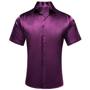 Chemises décontractées pour hommes violet rouge manches courtes hommes Jacquard Floral Paisley soie printemps été chemise chemisier pour hommes affaires mariage mode