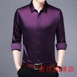 Chemises décontractées pour hommes Satin violet pour hommes robe de soirée de mariage lisse soie bordeaux chemisier grande taille Claret rouge vêtements bureau d'affaires