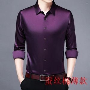 Heren casual shirts paars satijn voor heren bruiloft feestjurk gladde zijde bordeaux blouse groot formaat bordeauxrode kleding zakelijk kantoor