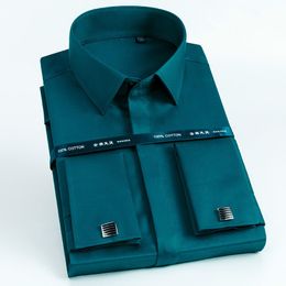 Chemises décontractées pour hommes Coton Coton 100 Cuffres de manchette français Solide Camion Hidden Robe Formal StandardFit Chands à manches longues 230201