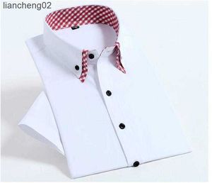 Chemises décontractées pour hommes Qualité Diamant Hommes Chemise À Manches Courtes Bouton Blanc Formelle Solide Plaids Chemises Habillées Turn Down Slim Fit Casual Camisa Masculina W0328