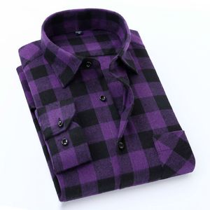 Casual shirts voor herenkwaliteit Flanel Plaid Men Shirt Cotton Spring herfst Casual lange mouw Drail Shirts Soft Comfort Slim Fit Button Down Down Kleding 230504