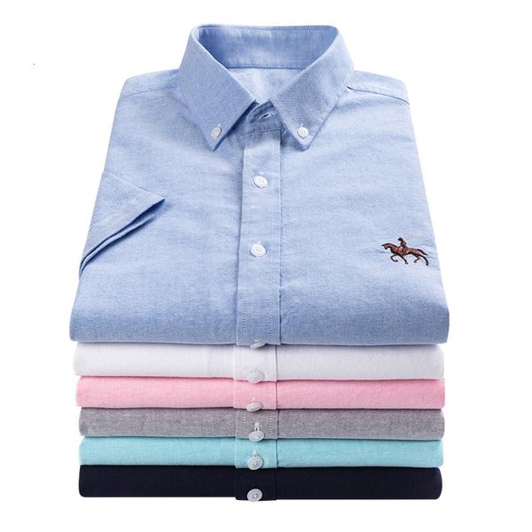 Chemises décontractées pour hommes Qualité été 100% coton Oxford chemise hommes à manches courtes brodé cheval décontracté solide robe chemises hommes grande taille 5XL 6XL 230411