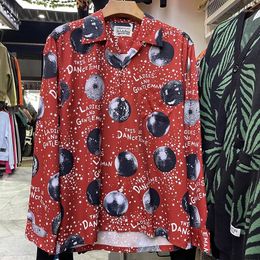 Chemises décontractées pour hommes Real Pos Wacko Maria Mirror Ball Chemise Rouge Pleine Impression Haute Qualité À Manches Longues Mode De Fête