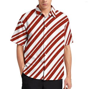Vrijetijdsoverhemden voor heren Rode en witte lijn Losvallend overhemd Heren Vakantie Candy Cane Stripe Hawaii Graphic Korte mouw Vintage oversized blouses