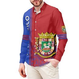 Casual overhemden voor heren Rood Blauw Grote maten herenoverhemd Puerto Islands Print Lente Lange mouwen Revers Vrijetijdskleding Geschikt voor elke gelegenheid