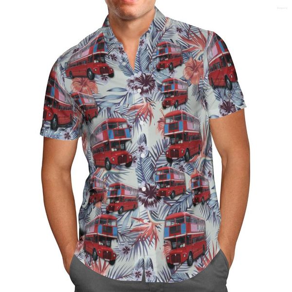 Camisas casuais masculinas Red Bus impressão 3D verão respirável Hawaii Beach camisa de manga curta Cool Social 5XL oversized street top masculino