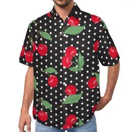 Camisas informales para hombre, camisa de fruta de cereza roja, estampado de lunares, blusas holgadas de verano a la moda para la playa, Tops de gran tamaño estampados de manga corta
