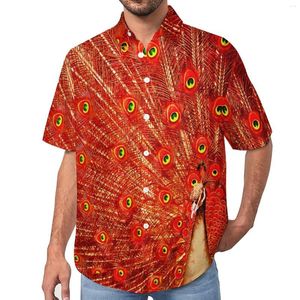 Mannen Casual Shirts Rode Pauwenveren Leuke Dieren Strand Shirt Hawaiiaanse Esthetische Blouses Mannelijke Gedrukt 3XL 4XL