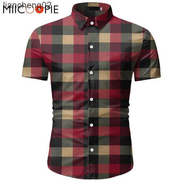 Chemises décontractées pour hommes Chemise à carreaux rouge hommes 2020 été marque classique à manches courtes Chemise habillée décontracté boutonné bureau vêtements de travail Chemise Homme M-3XL W0328